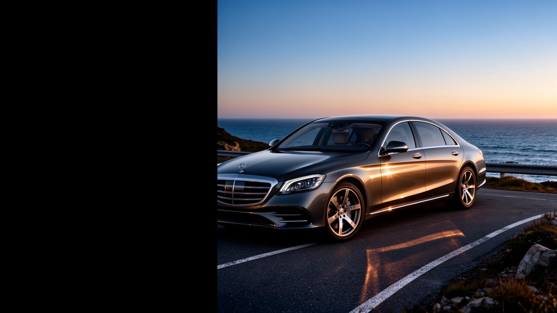 Luxury sedan on a coastal road